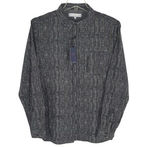 PD&C Men's Black Patterned Long Sleeve Button Down Shirt 100% Cotton Size‎ Large